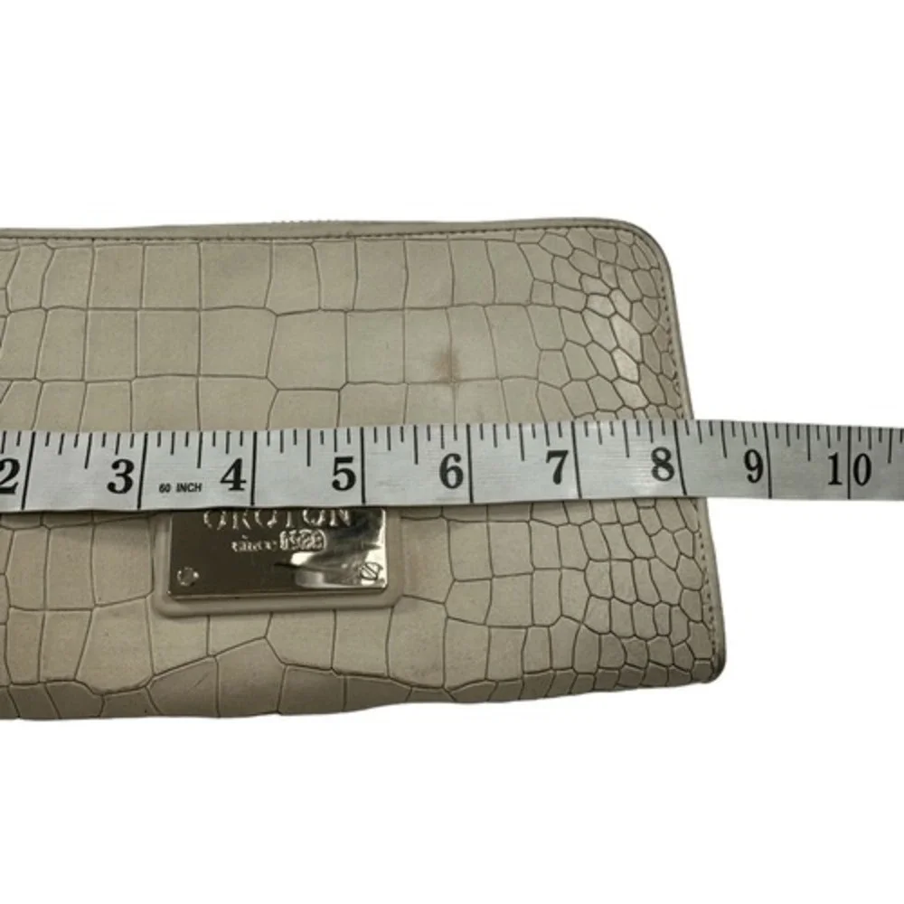 Oroton Embossed Leather Zip Wallet in Ivory Croc